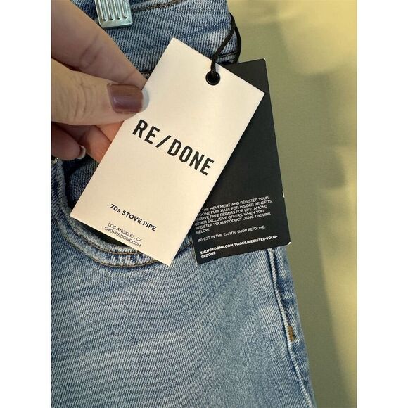 RE/DONE NWT High Rise Ankle Crop Jeans in Worn Blue Destroy Size 29 - Picture 7 of 8